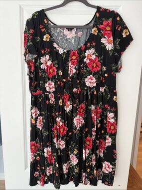 torrid Black Floral Mini Dress with Pink & Red Blooms